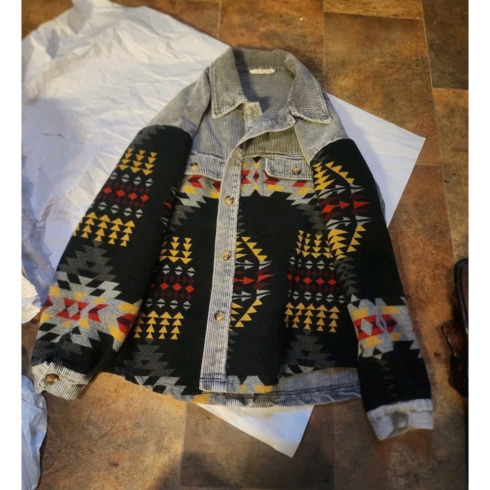 Vintage Mens Size Medium Navajo Aztec Blanket Jacket, Collared, Button Up Mazik